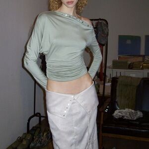 Sculptor Worldwide Shell Button Sleeve Top Sage